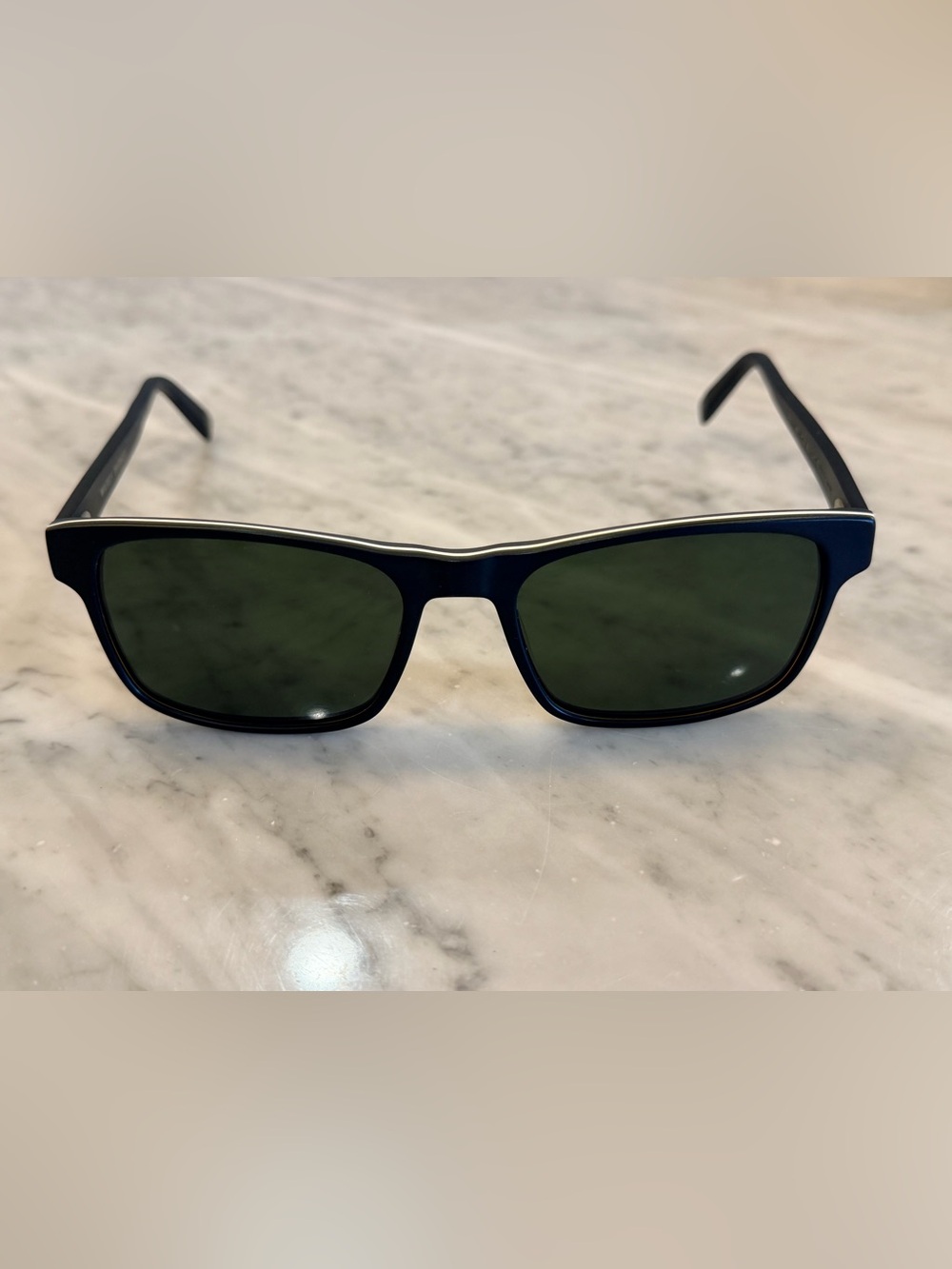 Warby Parker Navy Blue Frame Sunglasses with Green Lenses